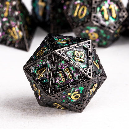 UDIXI Steampunk Metal Dice Set, 7 Die Polyhedral DND Dice Set for D&D Role Playing Game and Math Teaching (Ancient Copper)
