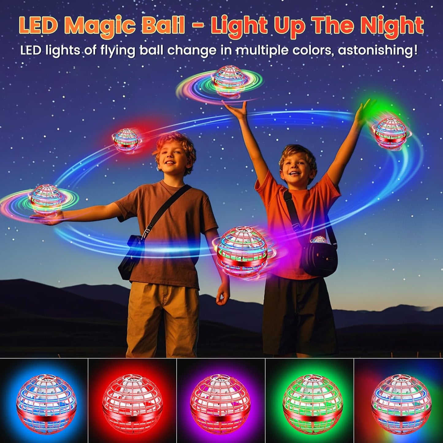 Flying Orb Ball Toy, 2026 Upgrade Hand Controlled Hover Ball with LED Lights,360° Rotating Boomerang Globe Cool Mini Drone, Ideal Birthday&Christmas Gift for Boys Girls-Blue & Purple