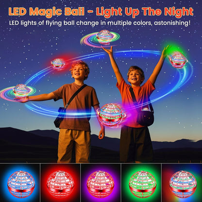 Flying Orb Ball Toy, 2026 Upgrade Hand Controlled Hover Ball with LED Lights,360° Rotating Boomerang Globe Cool Mini Drone, Ideal Birthday&Christmas Gift for Boys Girls-Blue & Purple
