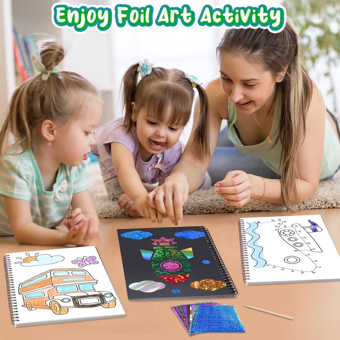 Foil Craft Bugs Butterfly DIY Art Fun Kits Set, No Mess Creative Foil Art Drawing Game for Kids, Birthday Gifts Crafts Supplies Travel Toys for Girls Boys Ages 4-9