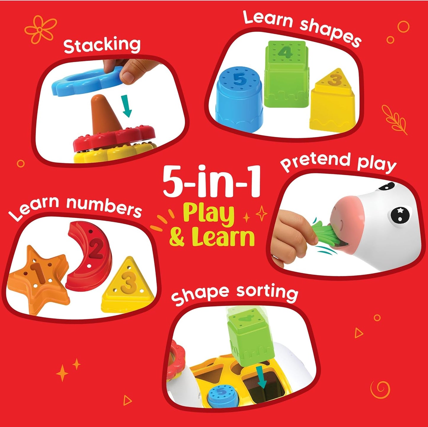 Imagimake Stacking Pots Toys | Leaps & Bounds 6+ Month Old Baby Toy | Learning Toy for Infant & Toddler | 5-in-1 Play & Learn | Stacking, Nesting, Pretend Play | First Birthday Gifts for Girls & Boys