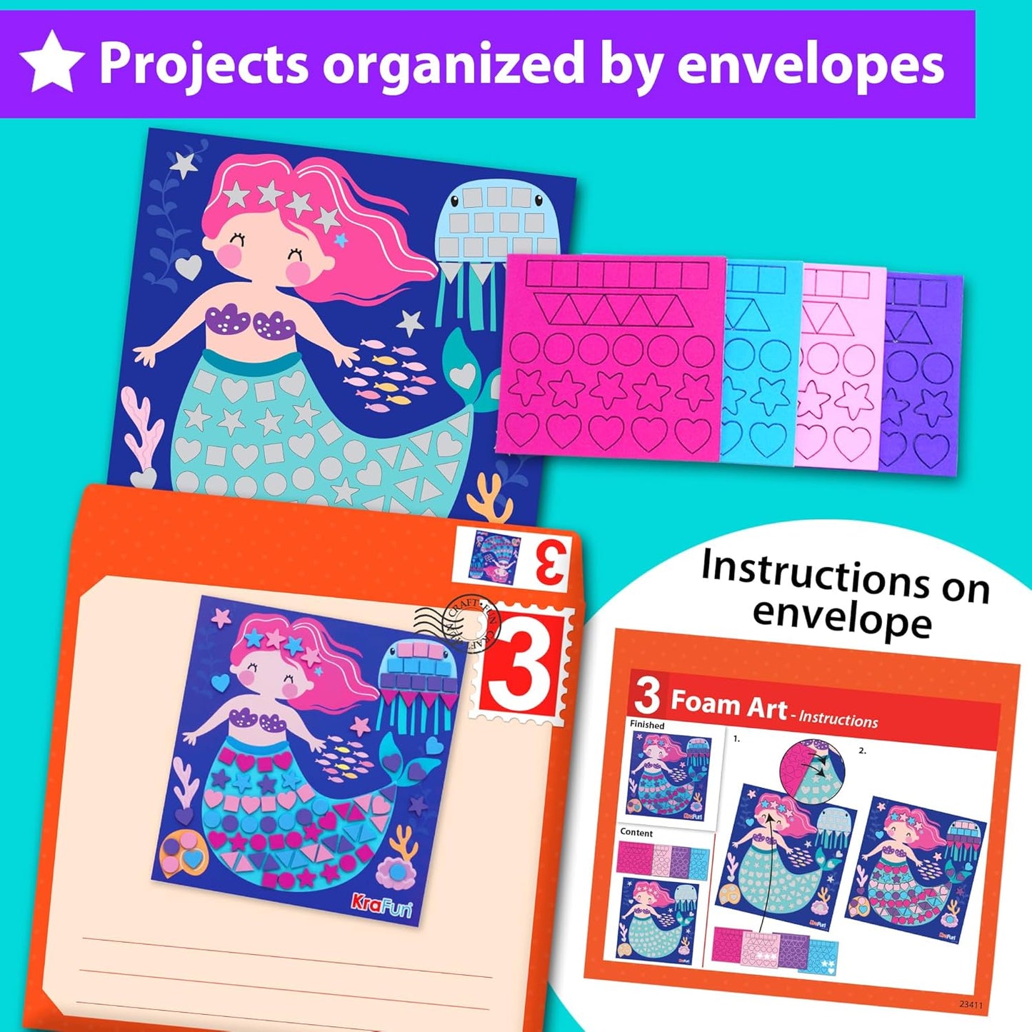 KRAFUN Toddler Art and Craft Kit, Preschool Educational Activities with 10 Envelope Projects - Origami, Puppets, Lacing & Pompoms, Creative DIY Gifts for Boys and Girls Ages 3-5