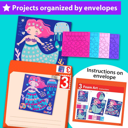 KRAFUN Toddler Art and Craft Kit, Preschool Educational Activities with 10 Envelope Projects - Origami, Puppets, Lacing & Pompoms, Creative DIY Gifts for Boys and Girls Ages 3-5