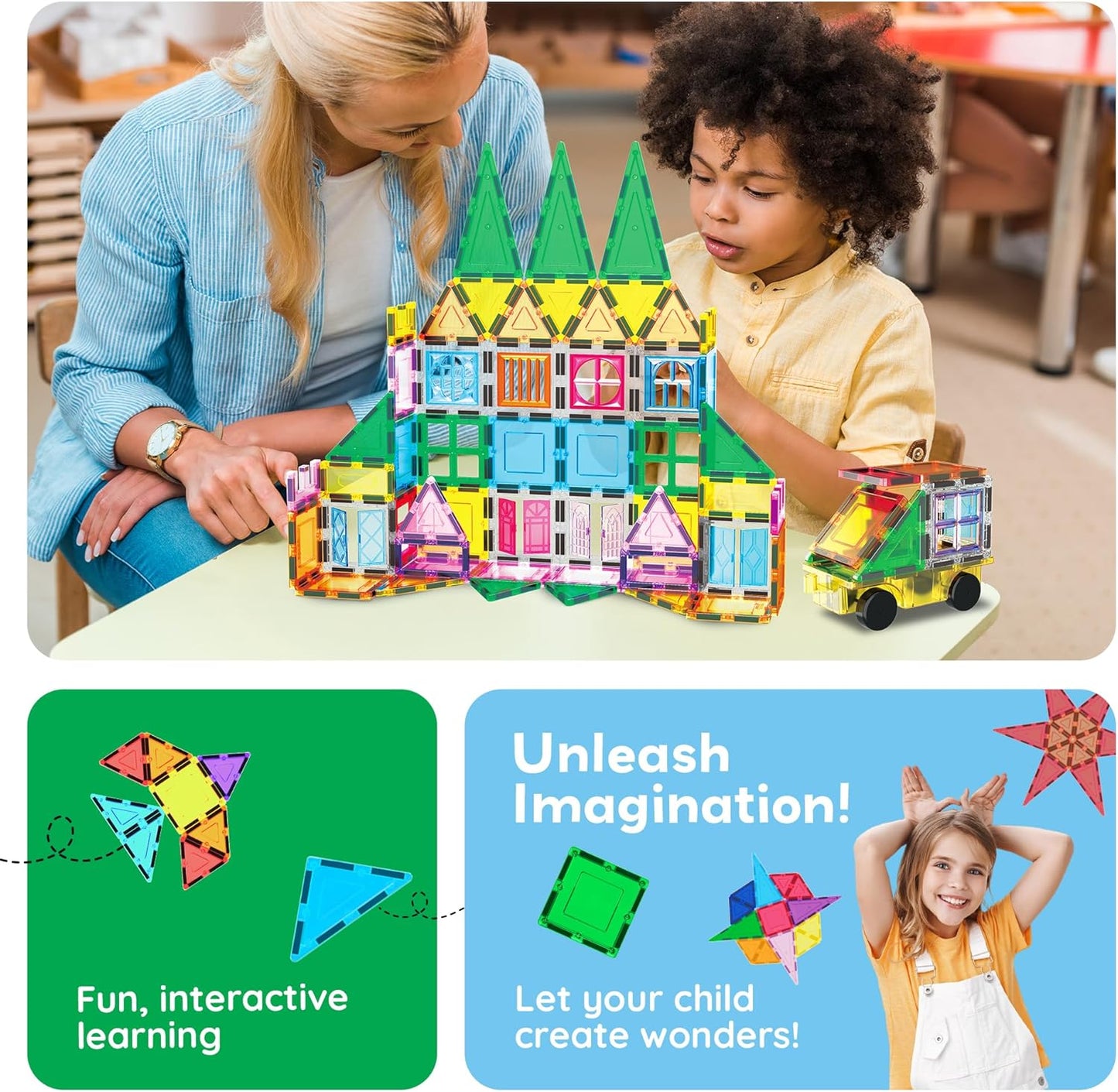 PicassoTiles 101 Piece Magnetic Tile Building Blocks Set with Durable Storage Bag STEM Educational Construction Magnet Toy Kit for Toddlers Preschool Kids Boys Girls Age 3 Plus Indoor Learning PT06