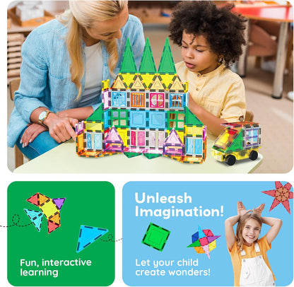 PicassoTiles 101 Piece Magnetic Tile Building Blocks Set with Durable Storage Bag STEM Educational Construction Magnet Toy Kit for Toddlers Preschool Kids Boys Girls Age 3 Plus Indoor Learning PT06