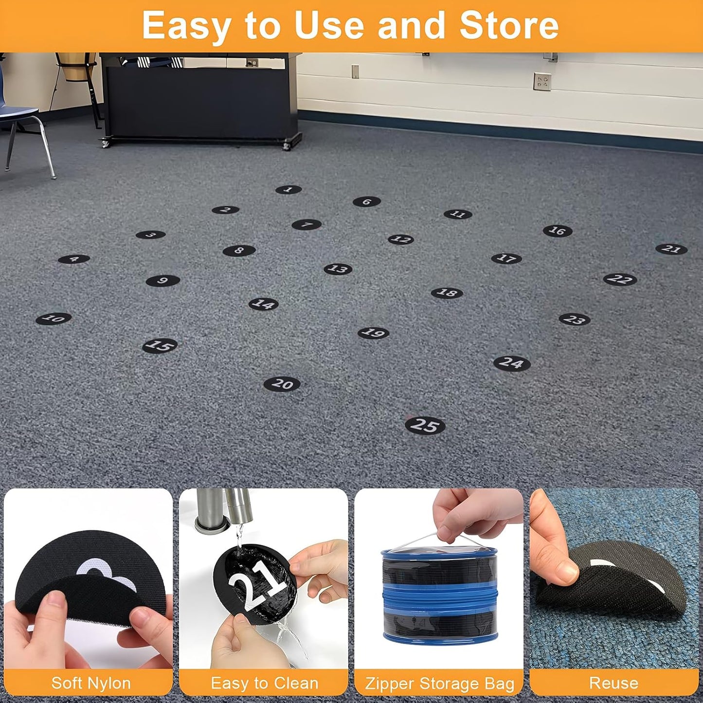 ForTomorrow Carpet Markers with Numbers - 36 Pcs 4" Classroom Sitting Carpet Dot Number 1-36, Floor Rug Circles Marker Spot for Preschool Kindergarten Elementary