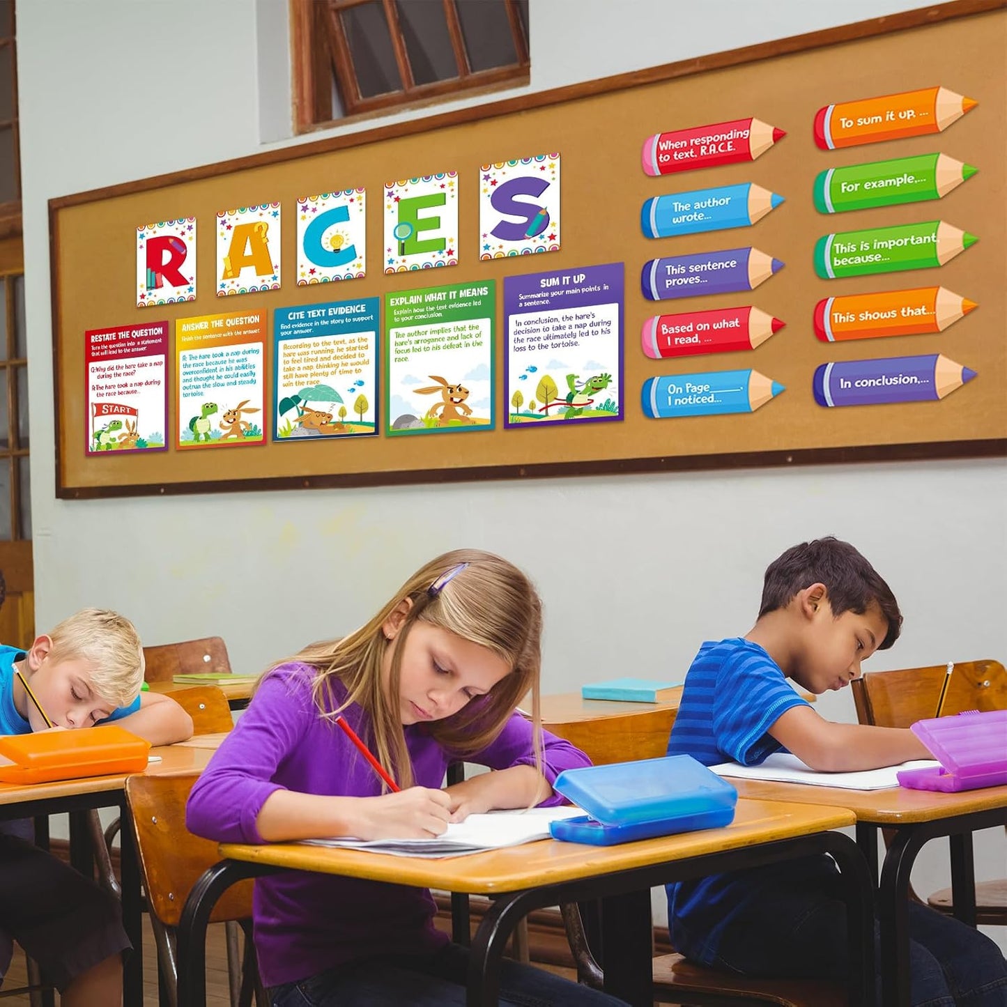 Outus 36 Pcs RACES Writing Strategy Bulletin Board Set, Alphabet Cutout Poster Sentence Starters Cards for Elementary School Classroom, Writing Display Wall Decoration Teacher Supply(Greenery)