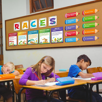 Outus 36 Pcs RACES Writing Strategy Bulletin Board Set, Alphabet Cutout Poster Sentence Starters Cards for Elementary School Classroom, Writing Display Wall Decoration Teacher Supply(Greenery)