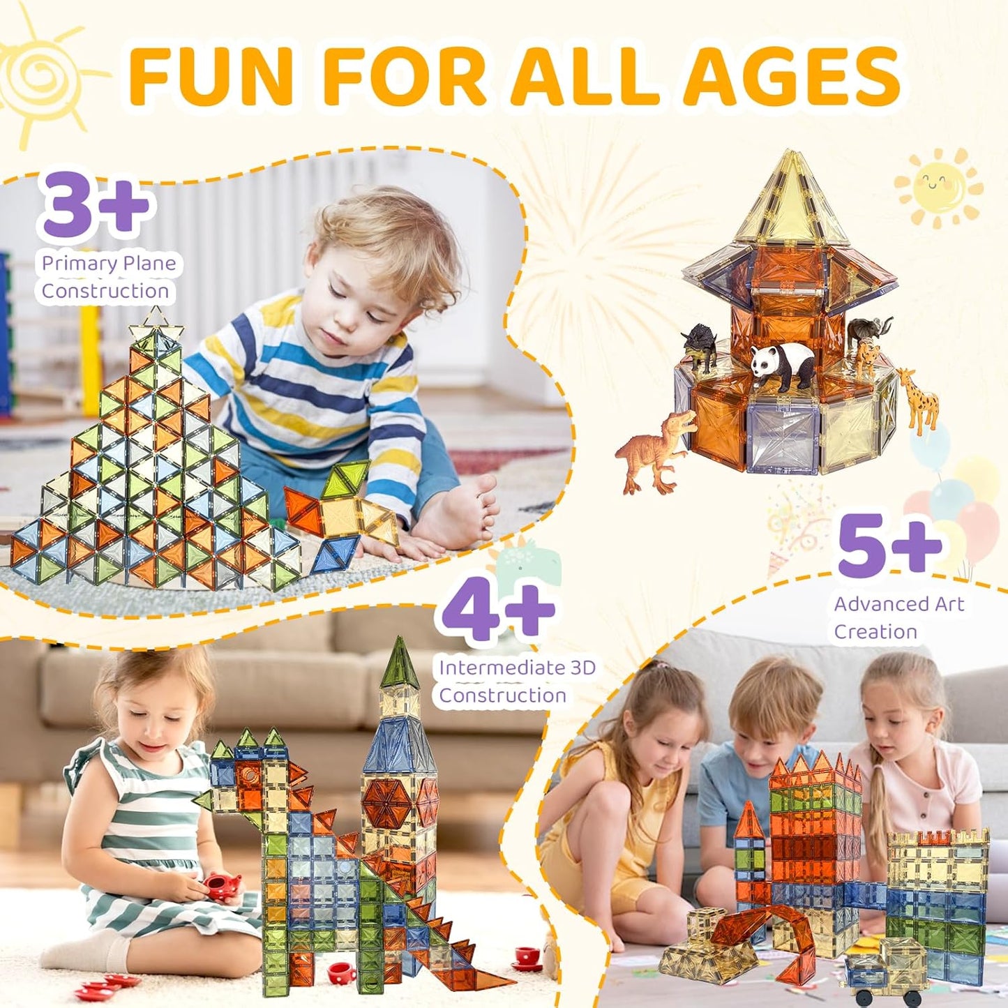 HarworLife 100 PCS Magnetic Tiles, Diamond Magnetic Blocks Building Set Magnet Tiles STEM Toys 3D Kids Preschool Educational Sensory Toys Gift for Toddlers Kids Boys Ages 3 4 5 6 7 8 9+ Year Old