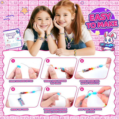 Plunack DIY Sticker Jewelry Making Kits Bracelets for Kids, Stickers Set, Includes Beads & Charms & Pendants, 320Pcs Mini Holographic Stickers, Bracelet Making Kit for Girls 6-12 Birthday Gift