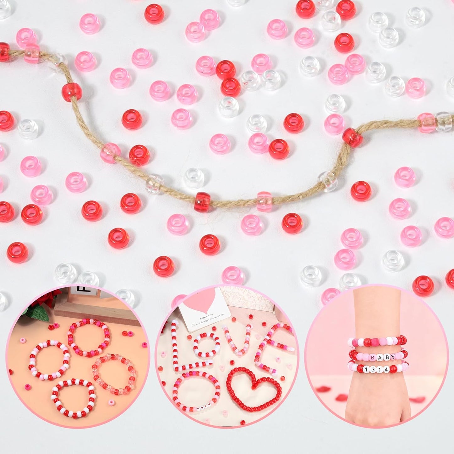 Red Pony Beads 1000Pcs 9mm Pony Beads Bulk Red Perler Beads for Friendship Bracelets Kandi Beads Hair Beads for Braids Beads for Crafts