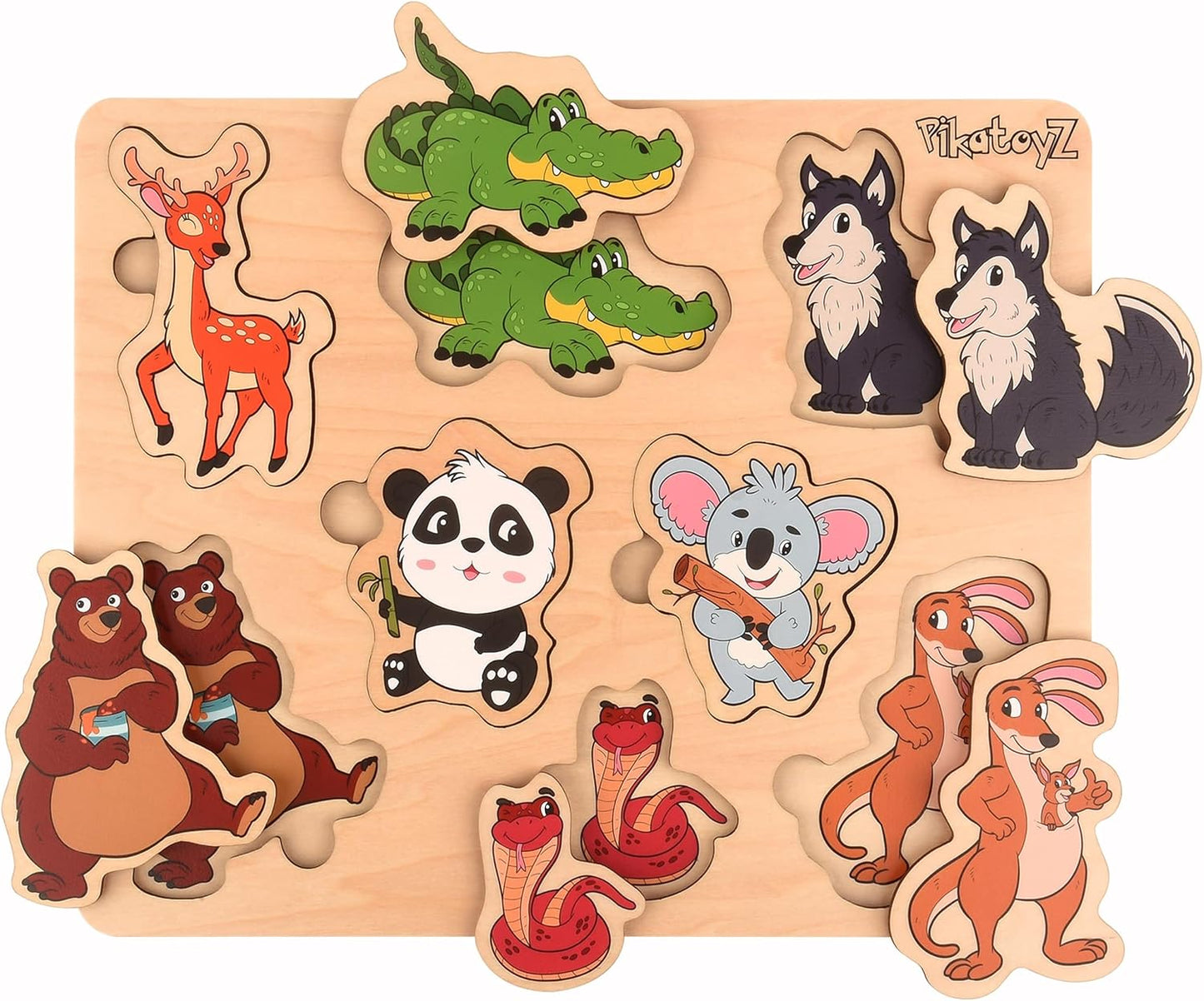 Pikatoyz® Wooden Puzzles for Toddlers 1-3 – Montessori Educational and Learning Toys – Wooden Baby Puzzle for Kids 1 Year and Up – Developmental Toys – Baby Puzzles for Early Learning