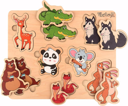 Pikatoyz® Wooden Puzzles for Toddlers 1-3 – Montessori Educational and Learning Toys – Wooden Baby Puzzle for Kids 1 Year and Up – Developmental Toys – Baby Puzzles for Early Learning