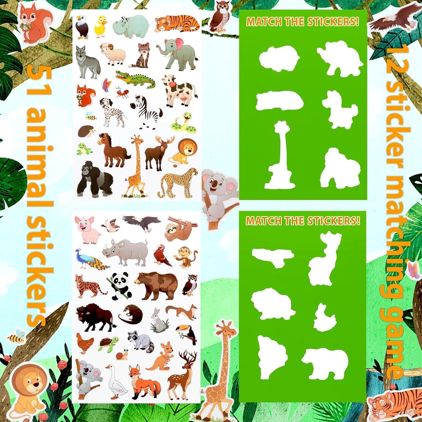 Jelly Sticker Books for Toddlers 2-4 Years, Reusable Sticker Book for Kids 1-3, Toddler Easter Basket Stuffers＆Travel Essentials Animals Stickers for Kids Toddler Plane Activities (Animals)