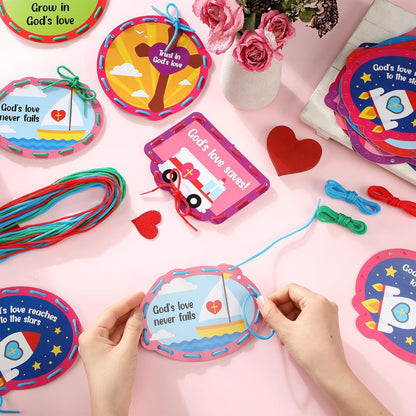 Skyygemm 36 Pcs Religious Lacing Cards Cutouts God's Love Jesus Christian Sewing Cards Kits for Preschoolers with 3 Colorful Laces for Sunday School VBS Favors 12 Styles