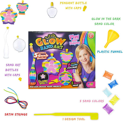 Liberty Imports Create Your Own Sand Art Kit DIY Arts and Crafts Activity - Includes 1 Glow Sand, 5 Sand Art Bottles, 5 Bright Sand Colors, Designing Tool & More