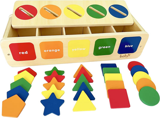 Dailyfunn Montessori Toy Wooden Sorting Cup&Fishing Game 2-in-1 Colors Shapes Sorting Matching Learning Toys for Toddlers 1-3 Year Old