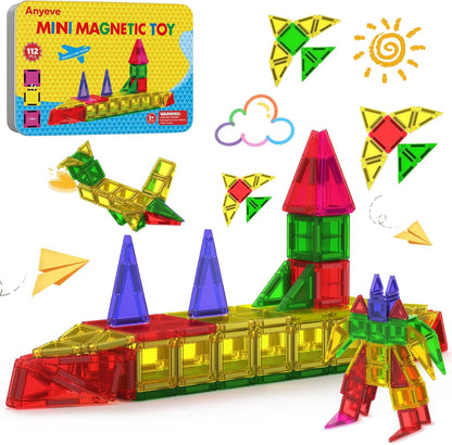 46PCS Mini Magnetic Tiles, Magnetic Tiles Travel Set with Case, STEM Educational Building Set Construction Toys for Kids Ages 3+, Portable Building Toys for Toddlers, Boys & Girls Birthday Gift
