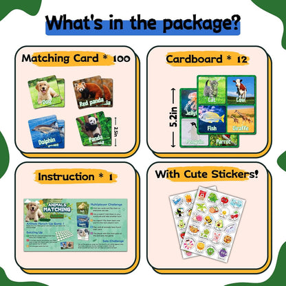 zheyistep 100 PCS Animal Matching Game for Kids Toddlers Memory Game, Animal Match Game Concentration Card Game for Boys Girls Preschool Learning Activities
