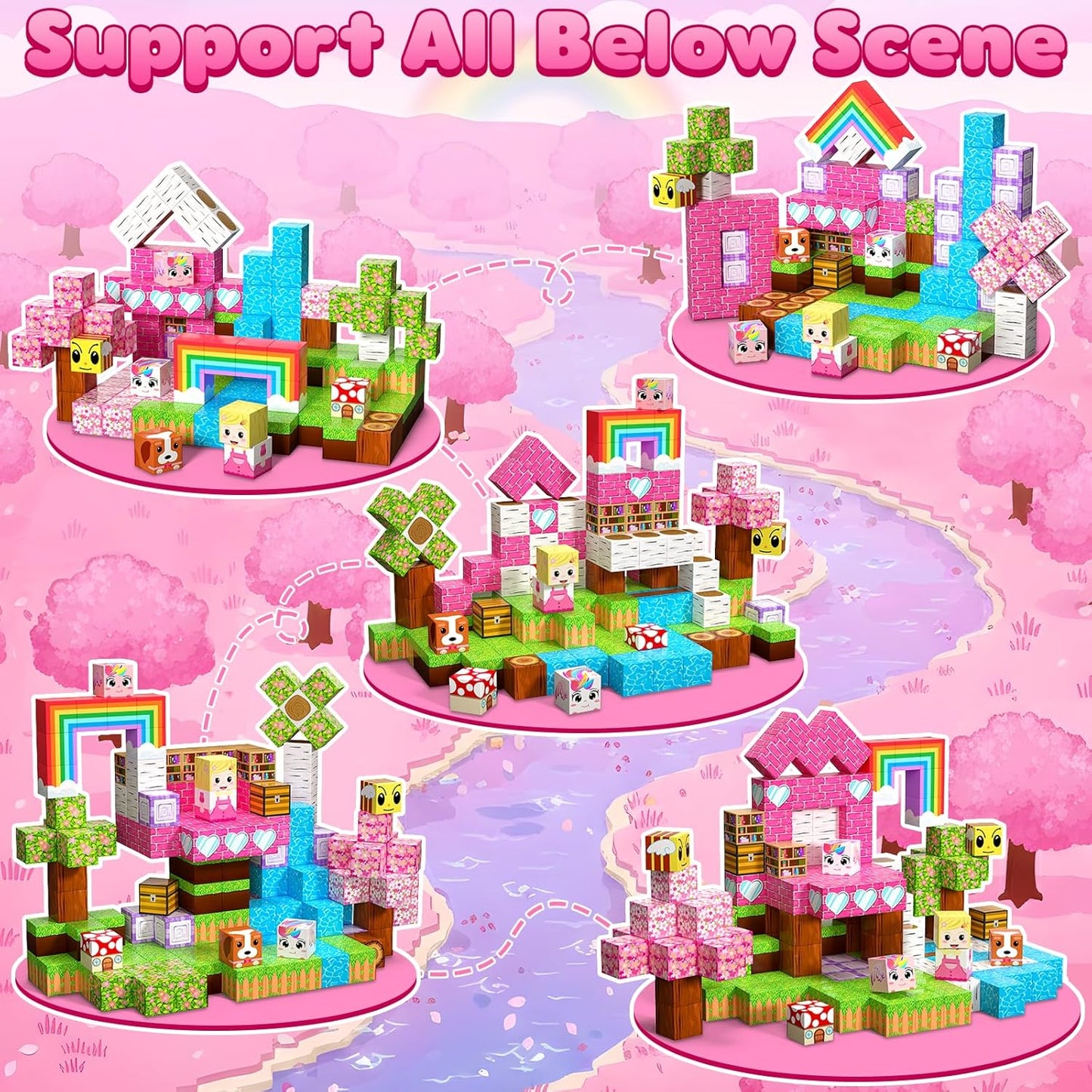 Magnetic Blocks, 150PCS Magnetic Building Blocks, Stacking Magnets for Kids, Sensory Toy for STEM Constructions Magnet Blocks for Girls Age 3+, Christmas Birthday Gifts (Snow Castle)