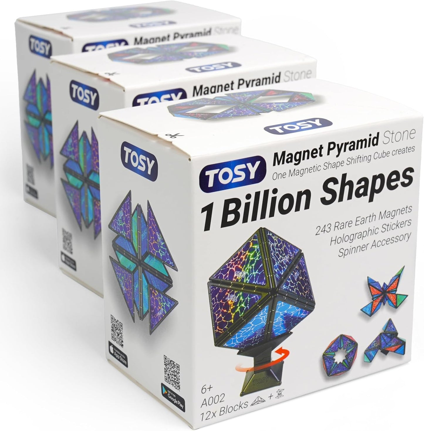 TOSY Magnet Pyramid Stone - 1 Cube Transforms into 1 Billion Shapes (Bunny, Egg Basket, Flowers, Heart), Easter Birthday Gift, 12 pcs, 243 Magnets, Holographic Design, Puzzle/STEM Toy