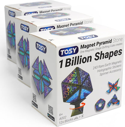 TOSY Magnet Pyramid Stone - 1 Cube Transforms into 1 Billion Shapes (Bunny, Egg Basket, Flowers, Heart), Easter Birthday Gift, 12 pcs, 243 Magnets, Holographic Design, Puzzle/STEM Toy