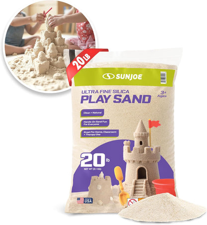 Sun Joe Silica Play Sand for Sandbox, Sensory Table & Gardens, Ultra Fine, 50 Lb Bag - Indoor & Outdoor Craft Accessory for Molding, Digging & Sculpting, PLYSAND50