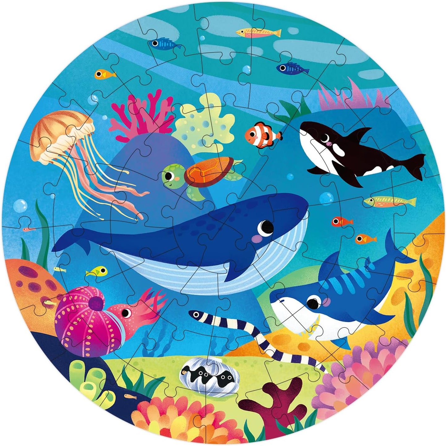 Floor Puzzles for Kids Ages 4-8, Ocean Animal Large 48 Piece Round Wooden Puzzles for Kids Ages 3-5, Educational Toys Wooden Jigsaw Puzzle for 6 7 8 Year Old