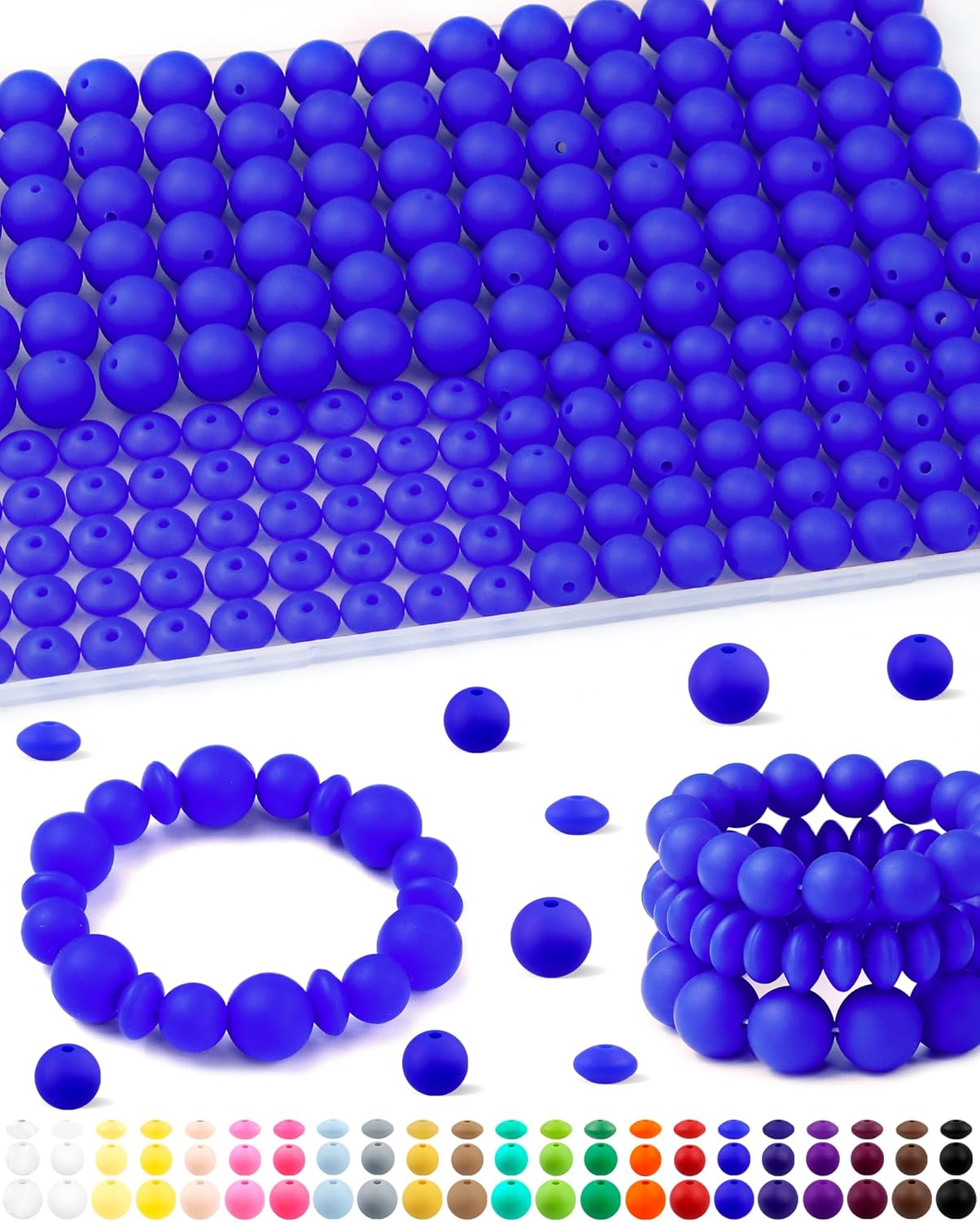 200Pcs FIVEIZERO Mixed Silicone Beads for Keychain Making, 12mm 15mm Round and 12mm Lentil Silicone Beads for Pens Bracelet Necklace DIY Crafts(Black)