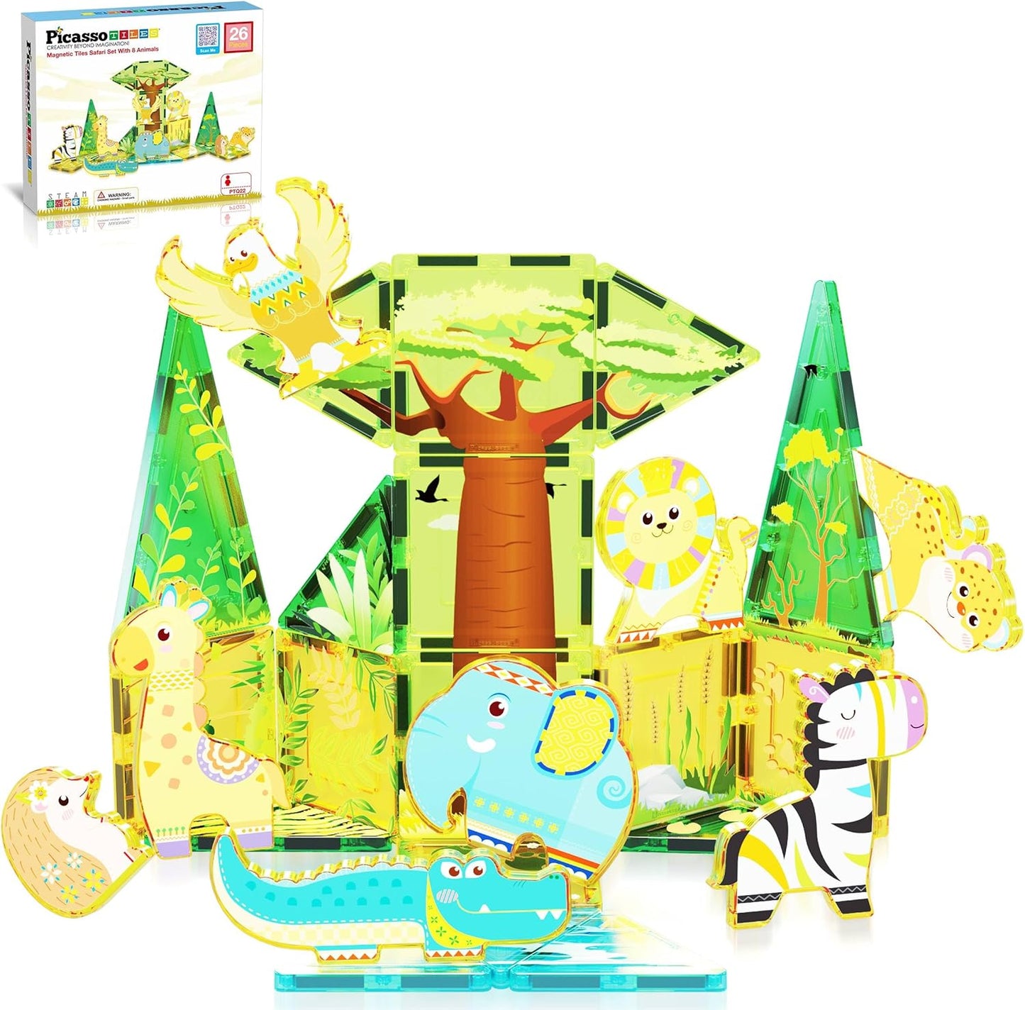 PicassoTiles Magnetic Tiles Magnet Tile Building Blocks Marine Animal World Themed Set with 8 Ocean Character Action Figures STEM Learning Toy Construction Toddlers Boys Girls Ages 3+ PTQ25