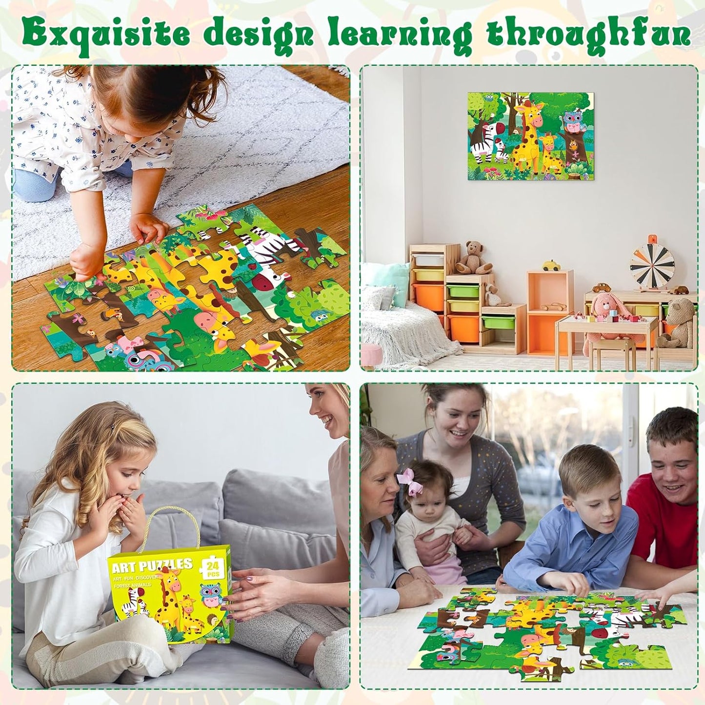 Jumbo Floor Puzzle for Kids, Large Jigsaw Puzzles 24 Piece for Kids Ages 3-5,Preschool Learning & Education Toys, Gifts for 4-8 Year Old Boys and Girls (Jungle Animals)