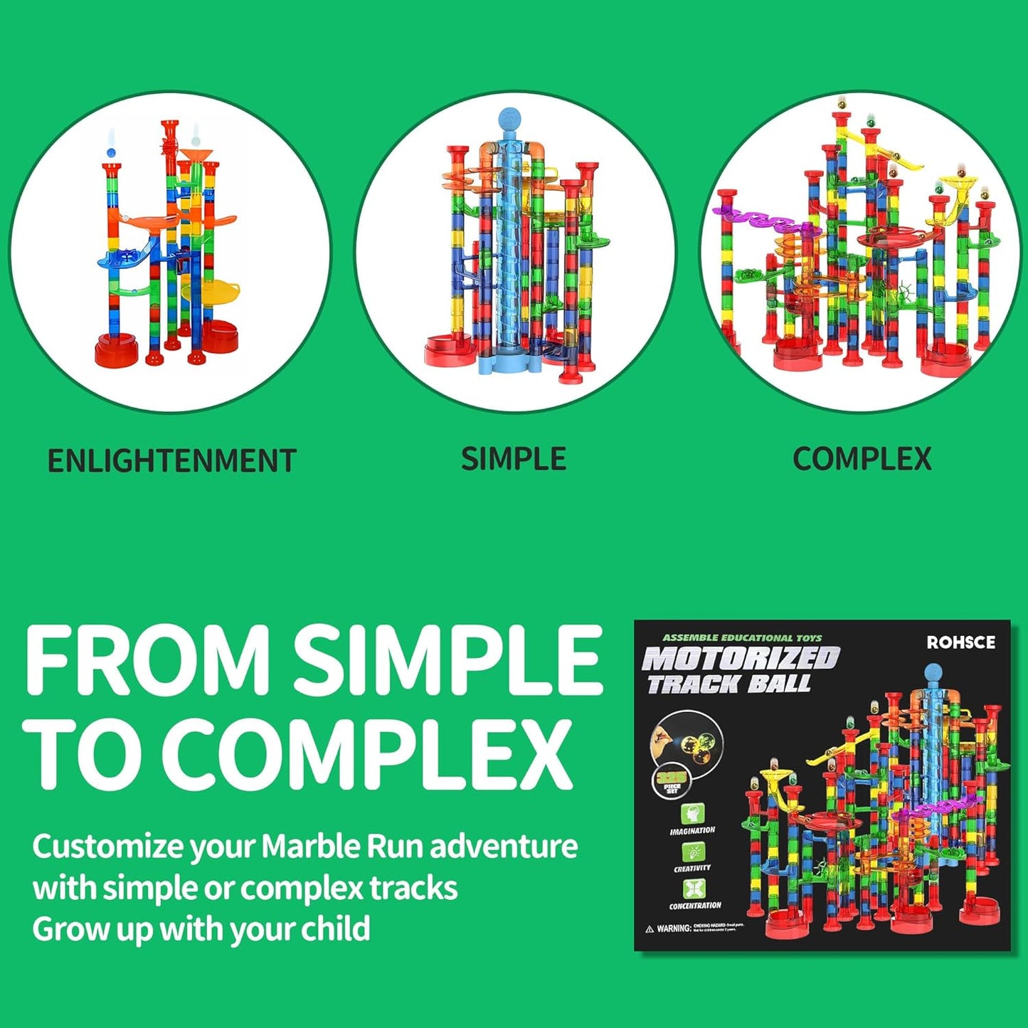 325PCS Glow in The Dark Marble Run with Motorized Elevator, STEM Building Blocks Toy Includes 113 Marbles, for Kids Ages 3+, Easter Birthday Gift for Boys and Girls