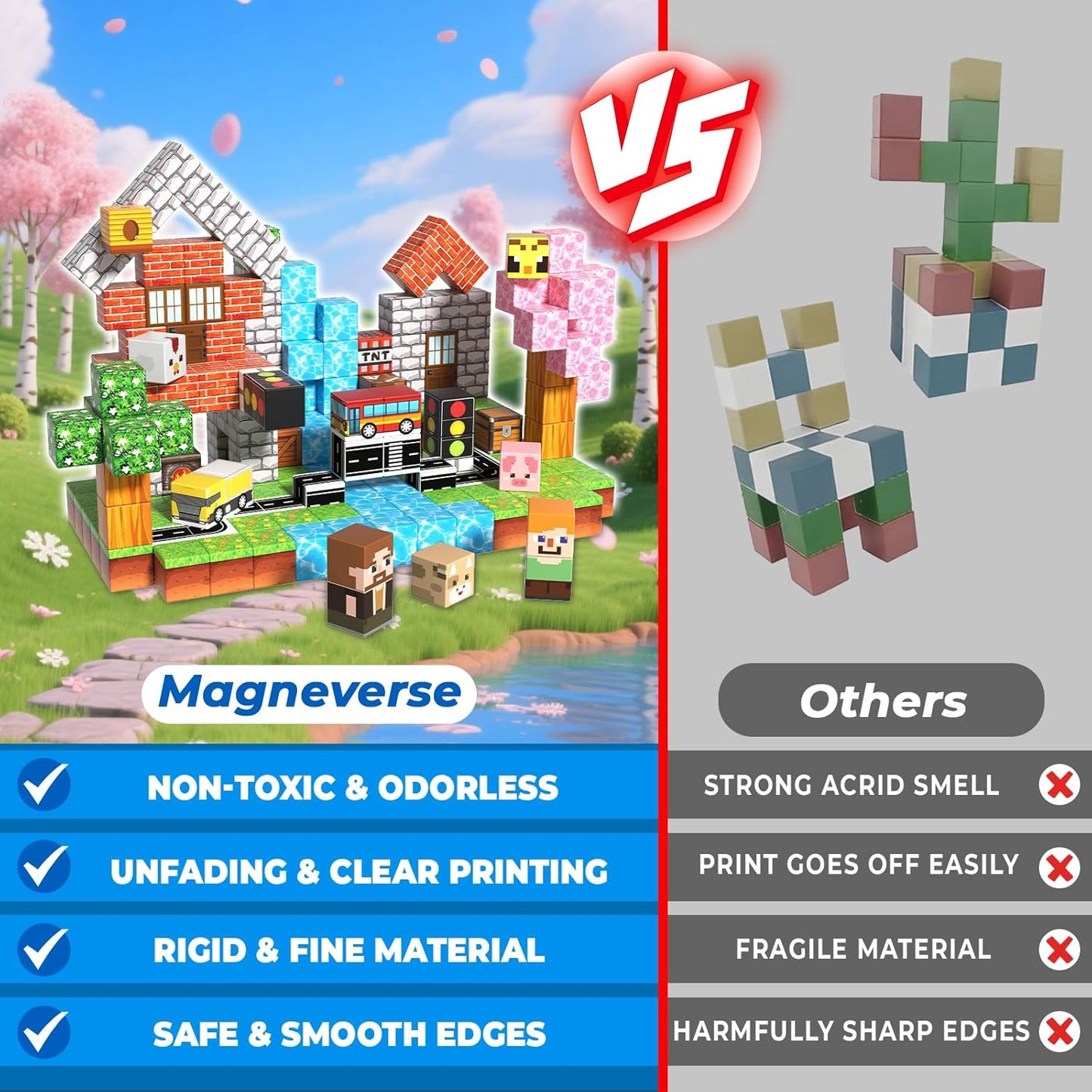 Magneverse 200 PCS 0.8in Magnetic Blocks - Magnet Toys for Kids, Magnetic Building Blocks Cubes, Stacking Magnets, School STEM Toys Birthday Gifts for Boys and Girls Age 3+ Years Old (Theme: Portal)