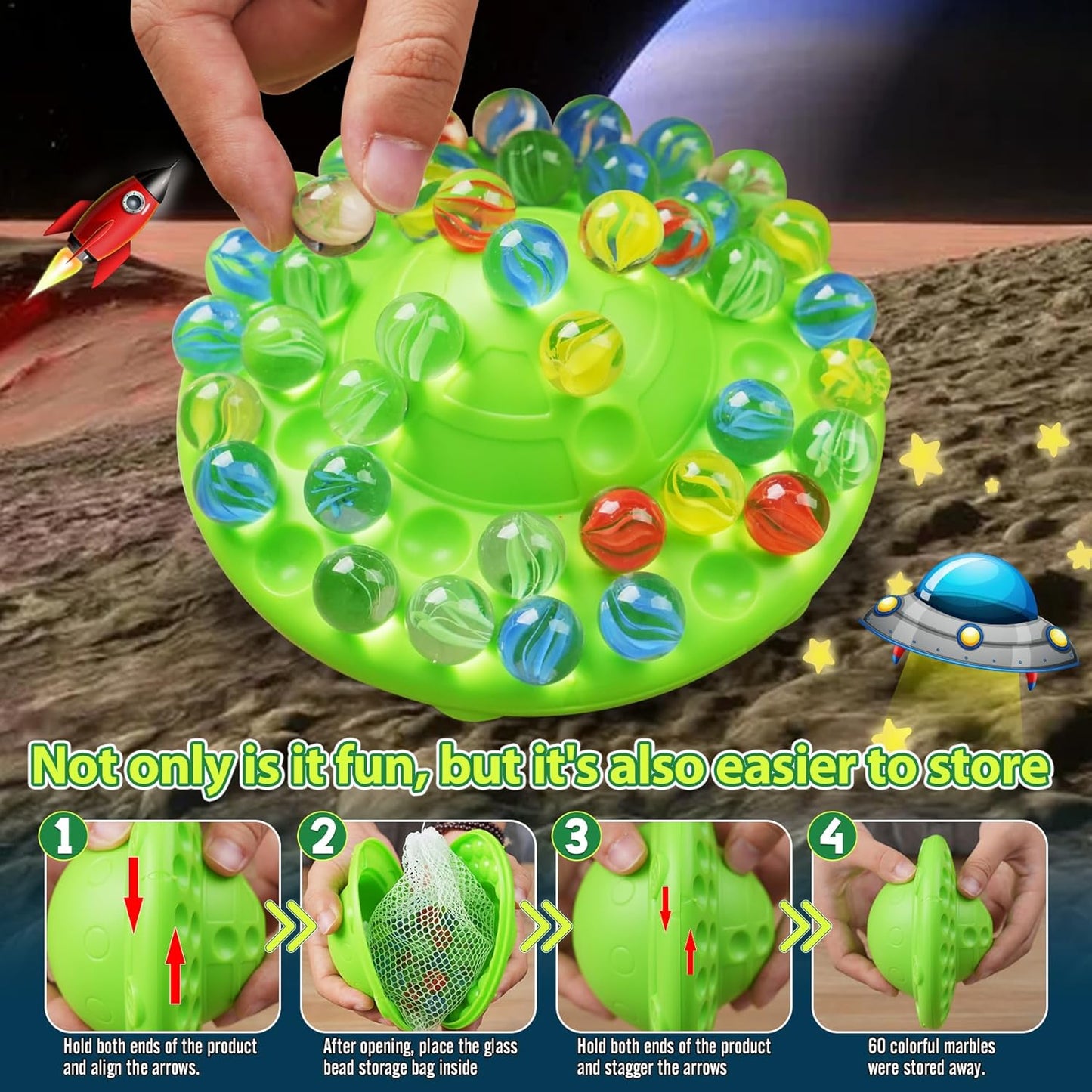 Marble Game & Balance Game for Kids - 60 Premium Glass Marbles, Strategy Fun Toy for 1-4 Players, Ready to Play Out of The Box 8 Years Old