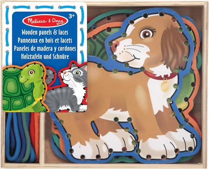 Melissa & Doug Wooden Panels & Laces - Pets | Developmental Toy | Lacing Activities | 3+ | Gift for Boy or Girl