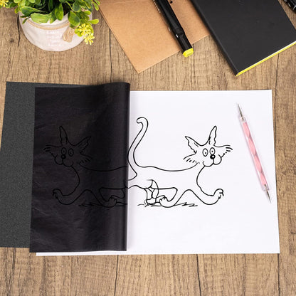 200 Sheets Carbon Paper Black Graphite Paper Transfer Tracing Paper and 5 Pieces Ball Embossing Styluses for DIY Woodworking, Paper, Canvas and Other Art Craft Surfaces