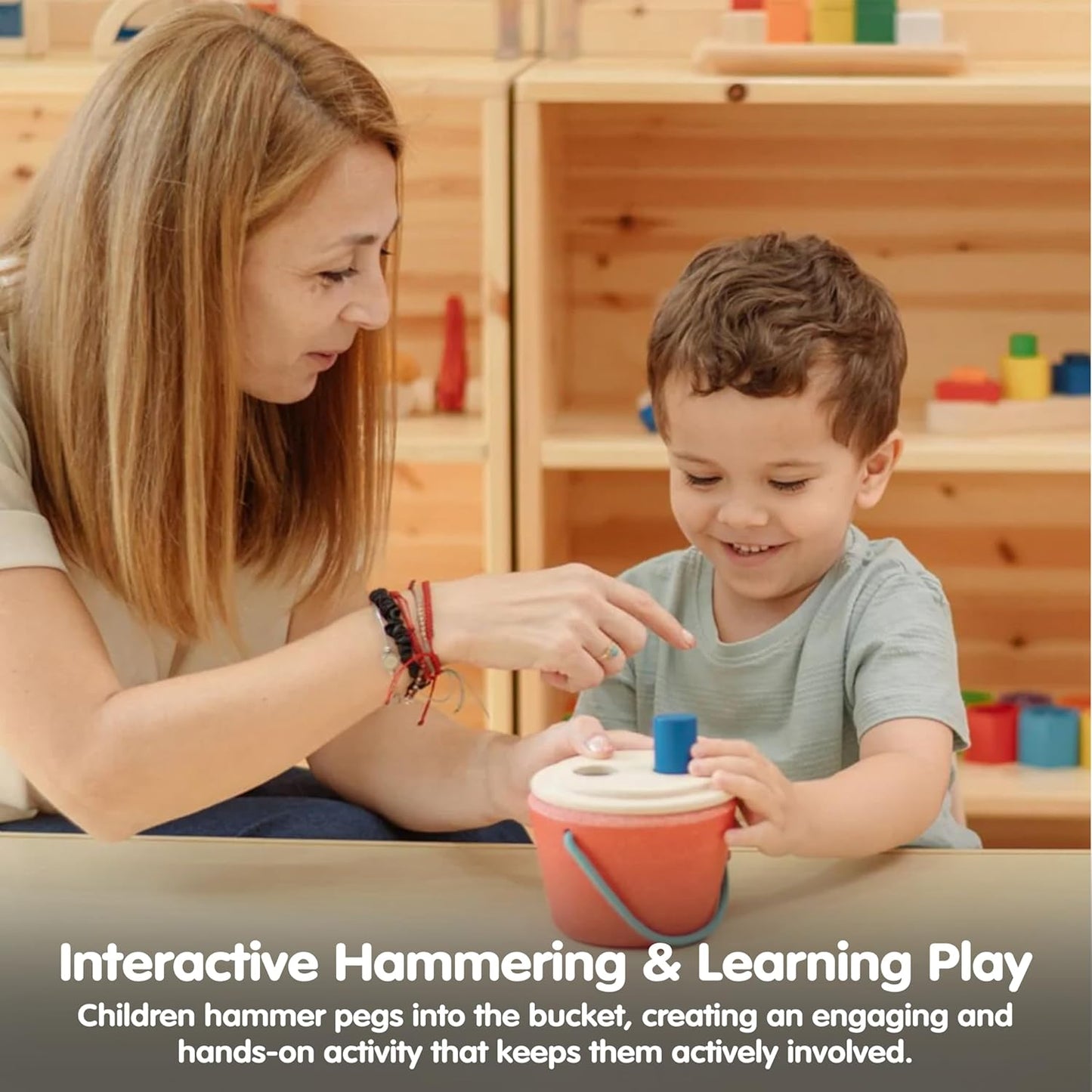 PlanToys® Geo Sorting Bucket | Wooden Shape Matching Toy for Toddlers 12M+ | Montessori Educational Sorting Toy with 3D Blocks | Develops Shape Recognition, Problem-Solving & Fine Motor Skills