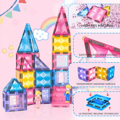 BENOKER Castle Magnetic Tiles, 3D Building Blocks STEM Educational Kids Toys for Pretend Play, 3 4 5 6 7 8 Year Old Birthday Gifts for Boys and Girls, Preschool Learning Toys for Christmas