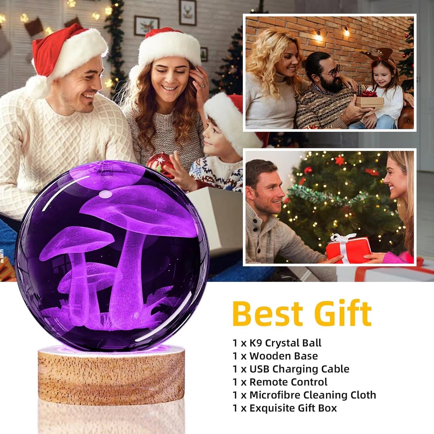 3D Solar System Crystal Ball Night Light with 16 Color LED Wooden Base, Upgraded 3.15 Inch Galaxy Planets Glass Ball Lamps with Remote for Birthday Christmas, Astronomy Space Gifts for Boys Girls