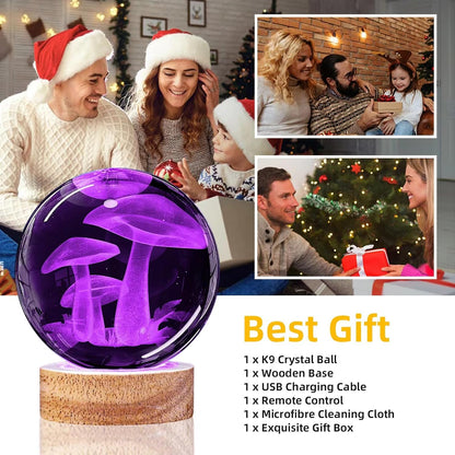 3D Solar System Crystal Ball Night Light with 16 Color LED Wooden Base, Upgraded 3.15 Inch Galaxy Planets Glass Ball Lamps with Remote for Birthday Christmas, Astronomy Space Gifts for Boys Girls