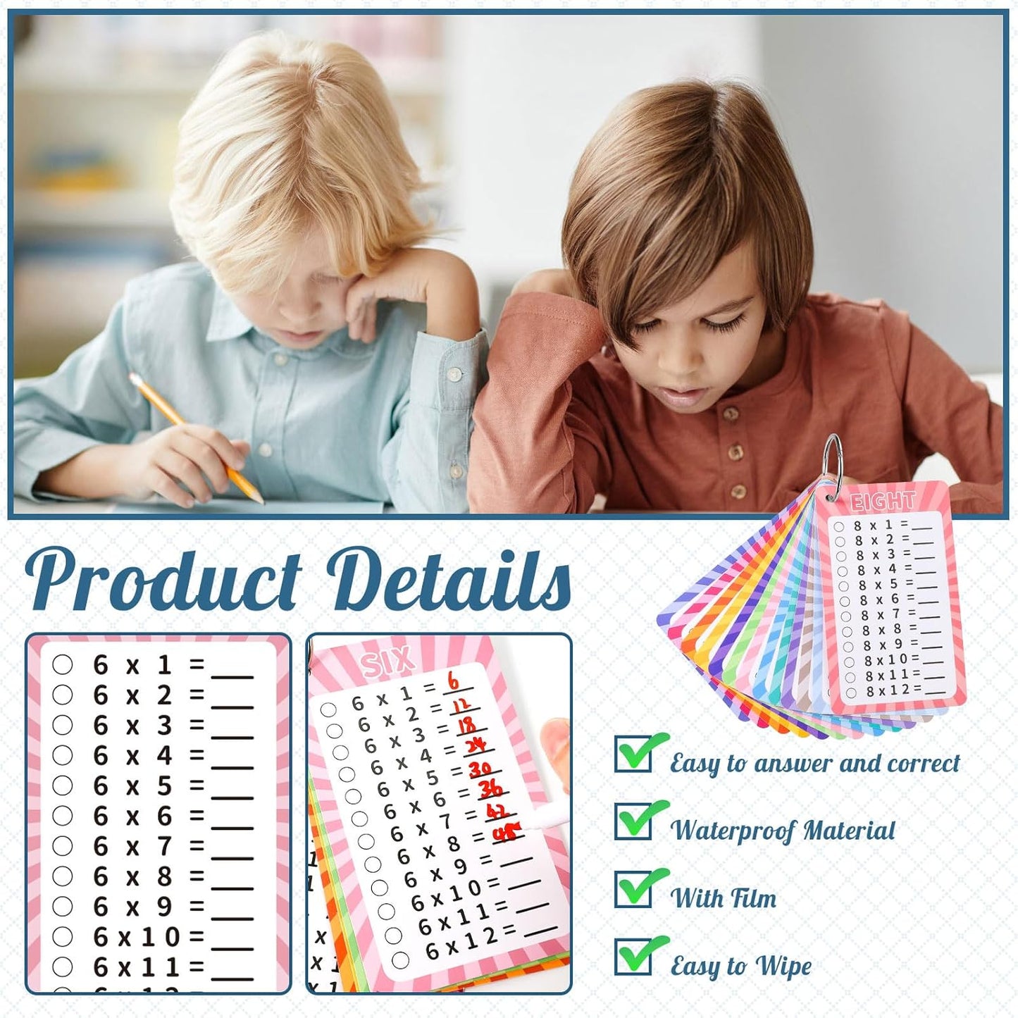 13 Pcs Multiplication Flashcards 0-12, Times Table Flash Cards Multiplication Chart Multiplications Game Math Flashcards for 1st to 3rd Grades