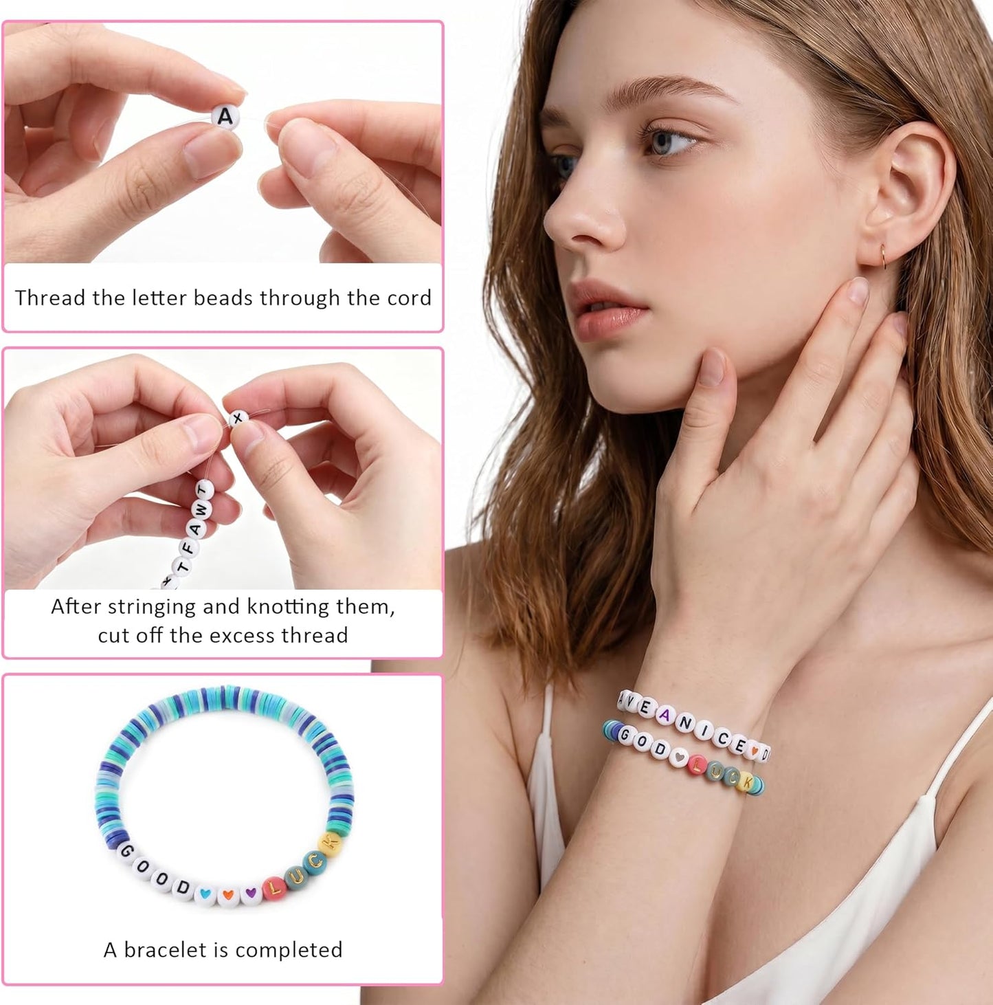 SUTOUG 1000PCS Colourful Letter Beads for Threading, 4 x 7 MM Acrylic Round Alphabet Beads for Jewellery DIY Making Crafts Bracelets Necklaces Ornaments