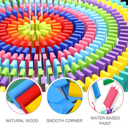 WOOD CITY 1000 Piece Dominoes Set for Kids with Extra 20 Blocks, Colorful Dominos Tiles for Building, Stacking, Racing, Tumbling, Wood Domino with Storage Bag and Box, Educational Toy