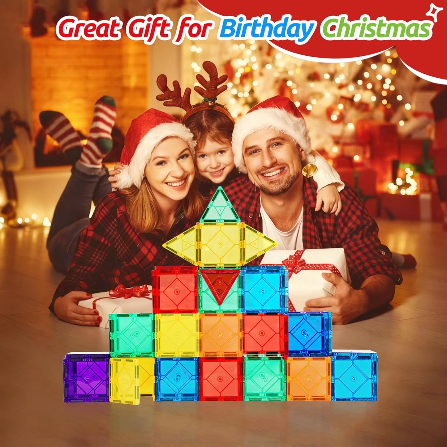 8 Piece Large Square Shape Magnetic Tiles Kids Toys, Magnetic Building Blocks STEM Magnet Building Set Preschool Learning Magnet for Kids Ages 3-5 4-8, Sensory Montessori Toys for 3+ Boys and Girls
