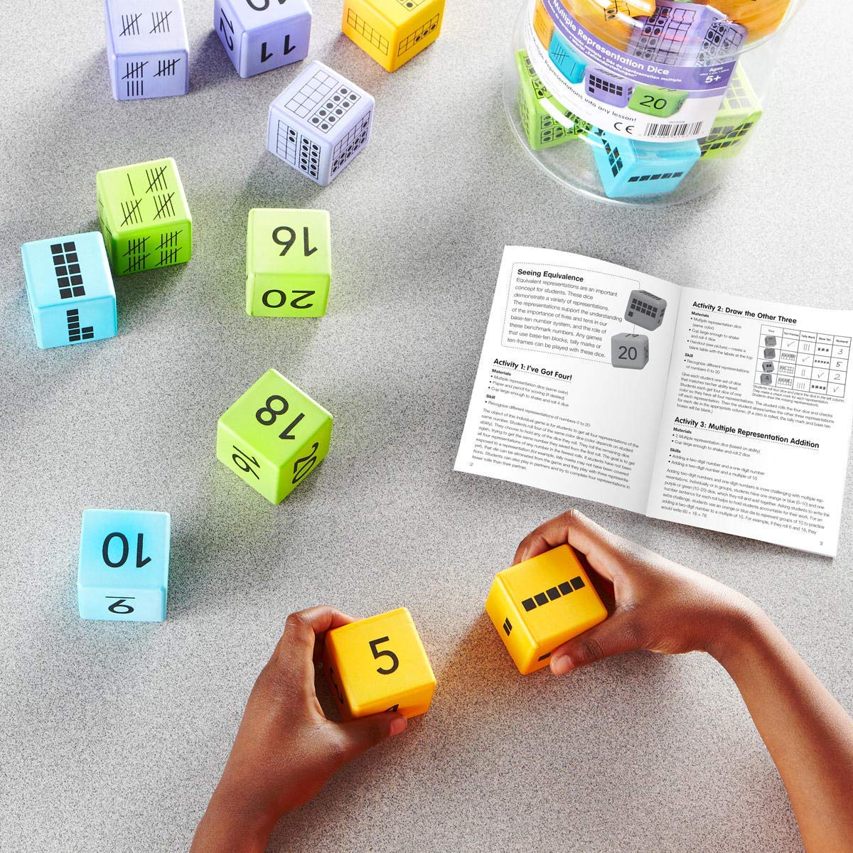 hand2mind Math Activity Dice Set, Foam Math Dice for Kids Ages 5-8, 6 Sided Die Represents A Number, Ten Frame, Tally Marks, Or Base Ten, Early Math Homeschool Supplies (Set of 16)