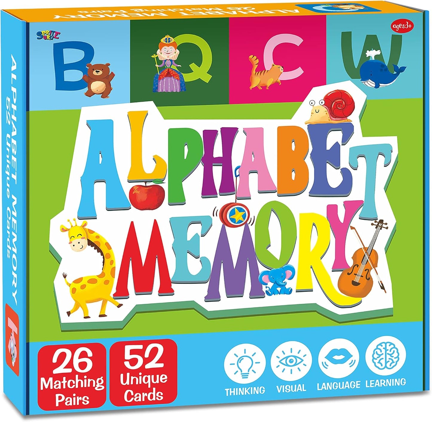 SpriteGru Memory Alphabet Matching Game(26 Pairs of 52 Pieces), Capital Letter Matching Game Cards Educational Toy for Toddlers
