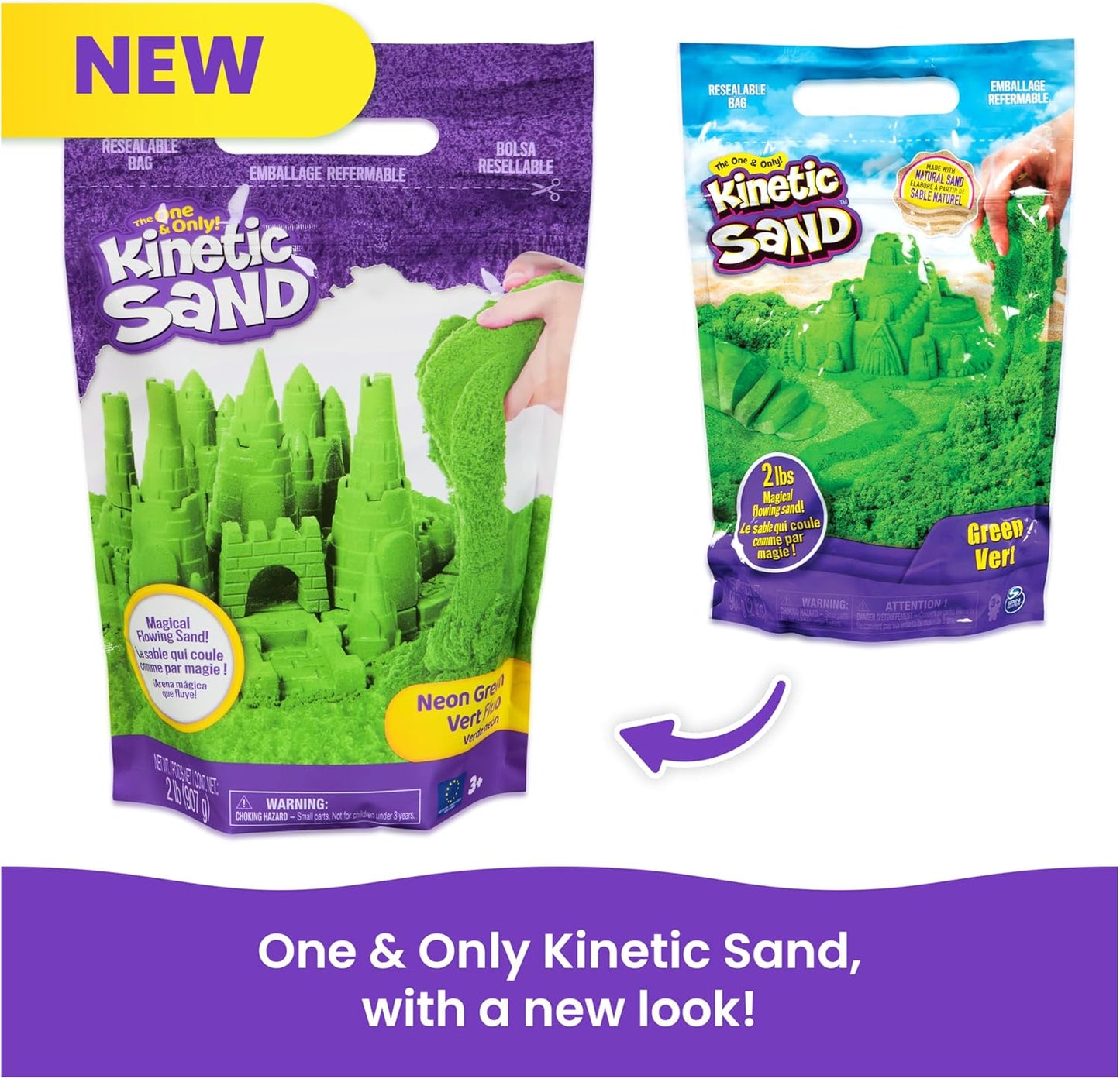 Kinetic Sand, 2lbs Green Play Sand, Moldable Sensory Toys for Kids, Resealable Bag (Packaging May Vary), for Ages 3 and up