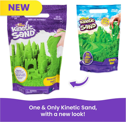 Kinetic Sand, 2lbs Green Play Sand, Moldable Sensory Toys for Kids, Resealable Bag (Packaging May Vary), for Ages 3 and up