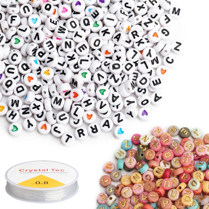 SUTOUG 1000PCS Colourful Letter Beads for Threading, 4 x 7 MM Acrylic Round Alphabet Beads for Jewellery DIY Making Crafts Bracelets Necklaces Ornaments