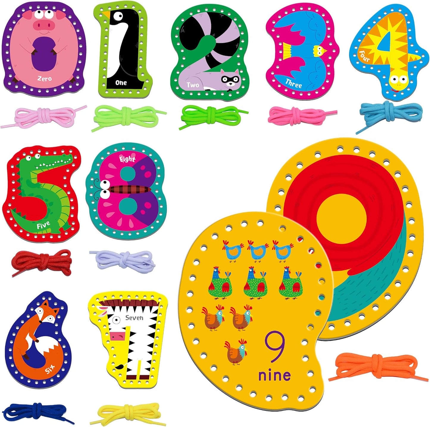 SpriteGru 9 Pieces Kids Lacing Cards, Double Sided Sewing Cards in 9 Vehicle Cards with 9 Colorful Laces, Imagination Development Lacing Toys Games for Children Educational and Learning Activity